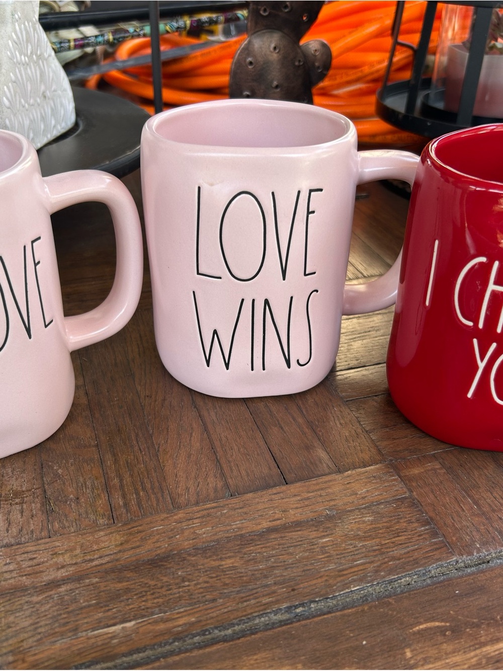 Rae Dunn Pink 'LOVE WINS' Ceramic Mugs 3
